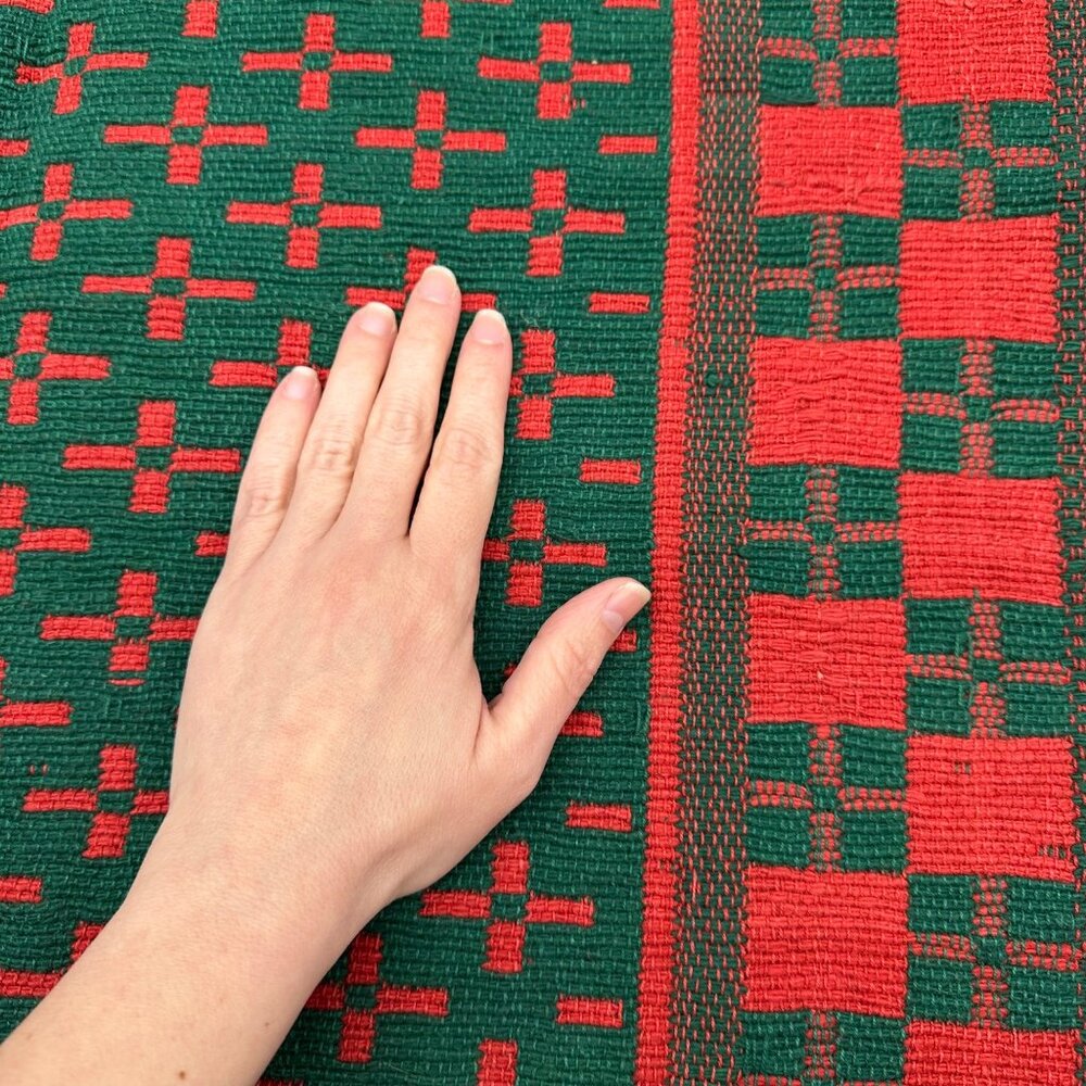 Vintage Tapestry Rug Throw Wall Hanging Hayim 1994 Christmas Red Green Fringe - Picture 5 of 10